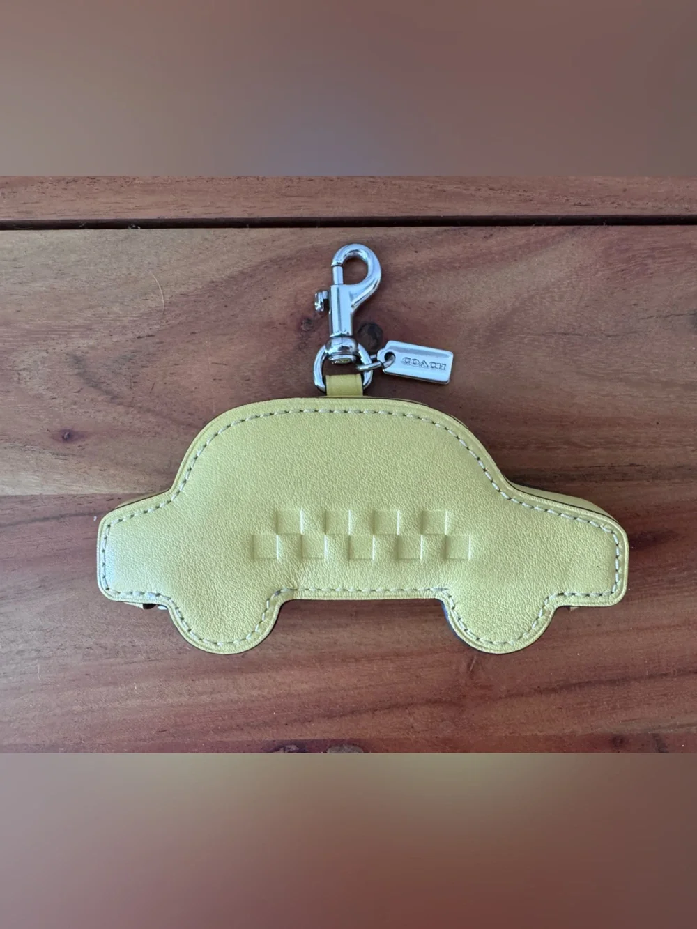 Coach Yellow Taxi Leather Key Charm with Silver Hardware